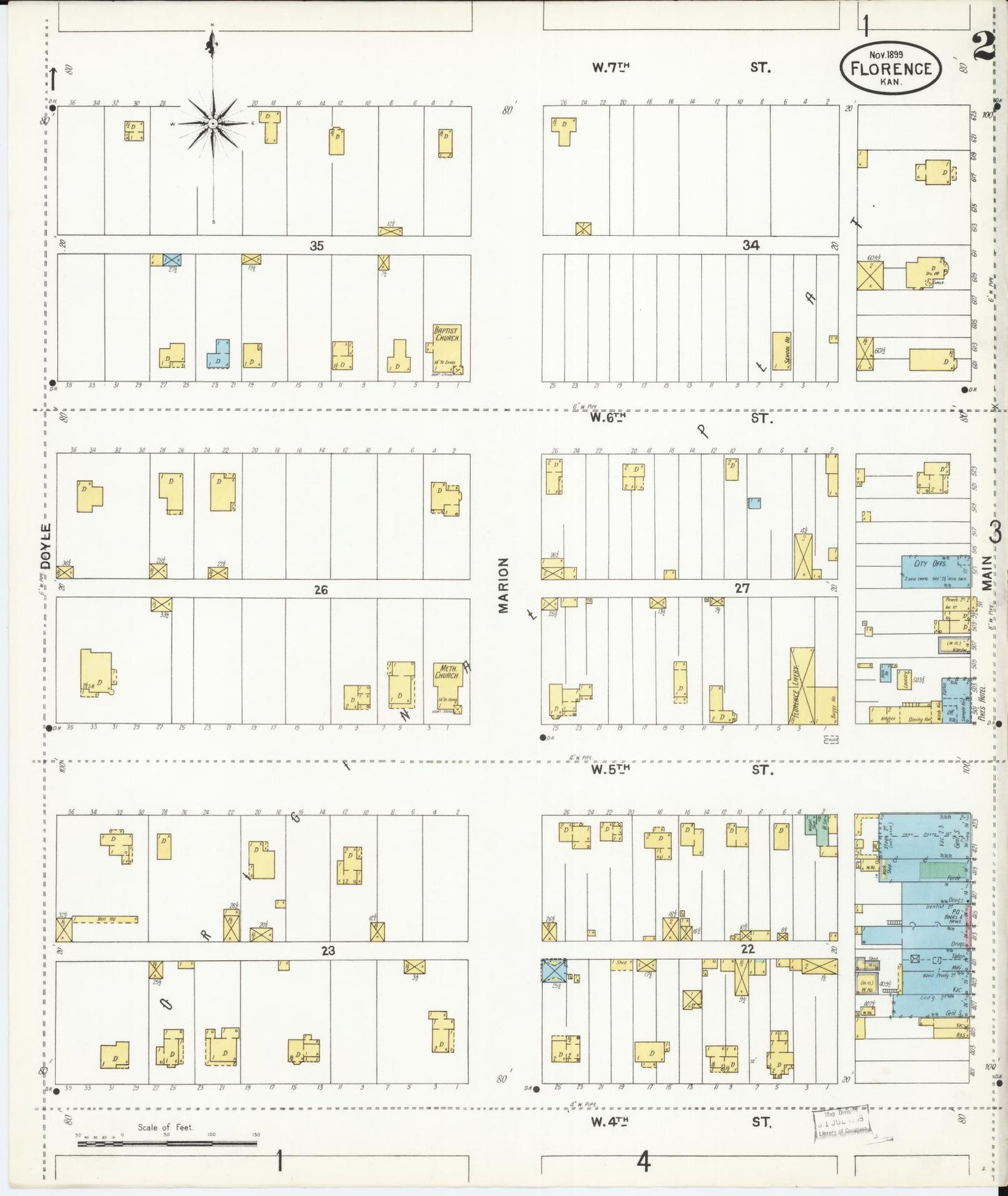 Sanborn Fire Insurance Map from Florence, Marion County, Kansas (1899), Sheet #0002 - Complete Map Set gallery image, historic Sanborn map, vintage wall art, Kansas Kansas