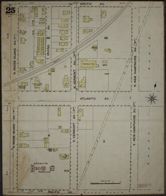 Sanborn Fire Insurance Map from Atlantic City, Atlantic County, New Jersey (1886), Sheet #0025 - Historic Sanborn Fire Insurance Map Print, vintage old map wall art, antique decor, genealogy gift, New Jersey New Jersey map
