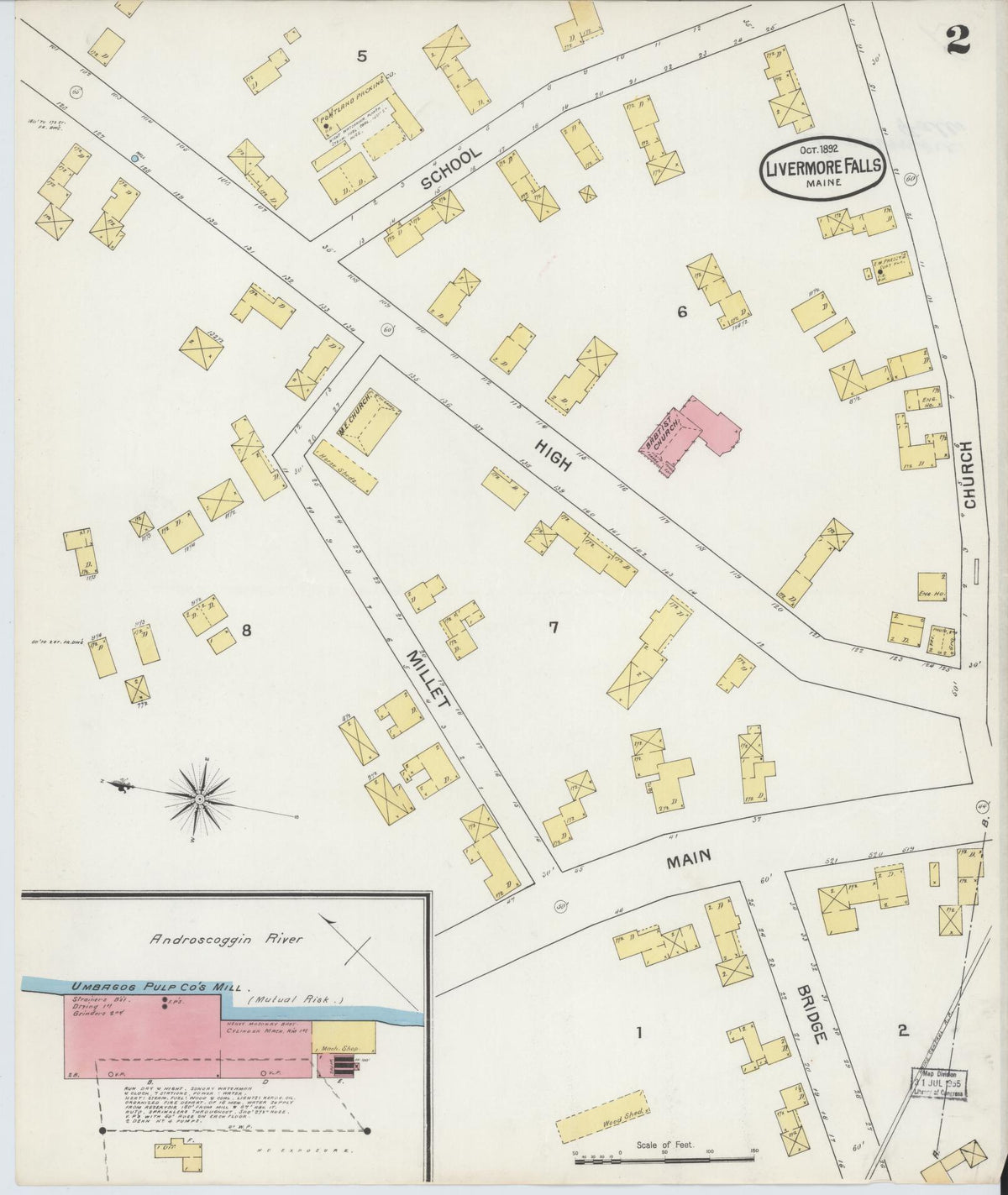 Sanborn Fire Insurance Map from Livermore Falls, Androscoggin County, Maine (1892), Sheet #0002 - Historic Sanborn Fire Insurance Map Print, vintage old map wall art, antique decor, genealogy gift, Maine Maine map