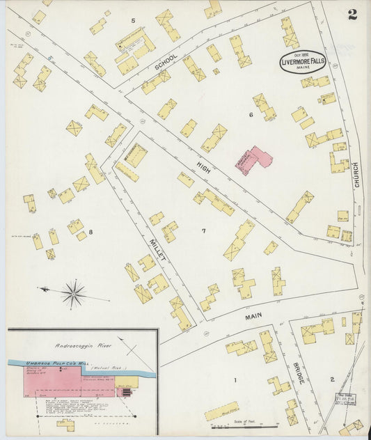 Sanborn Fire Insurance Map from Livermore Falls, Androscoggin County, Maine (1892), Sheet #0002 - Historic Sanborn Fire Insurance Map Print, vintage old map wall art, antique decor, genealogy gift, Maine Maine map