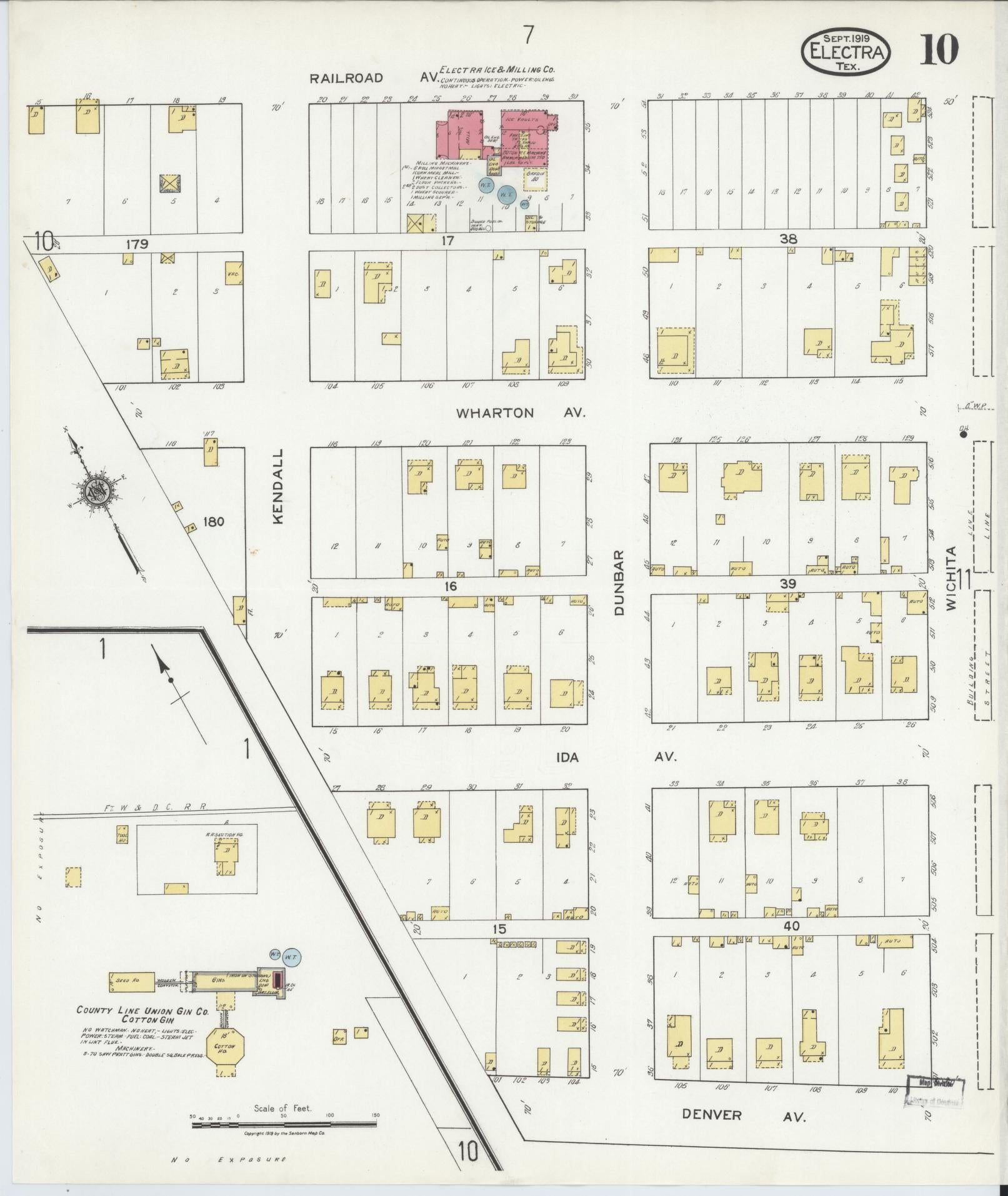 Sanborn Fire Insurance Map from Electra, Wichita County, Texas (1919), Sheet #0010 - Historic Sanborn Fire Insurance Map Print, vintage old map wall art, antique decor, genealogy gift, Texas Texas map