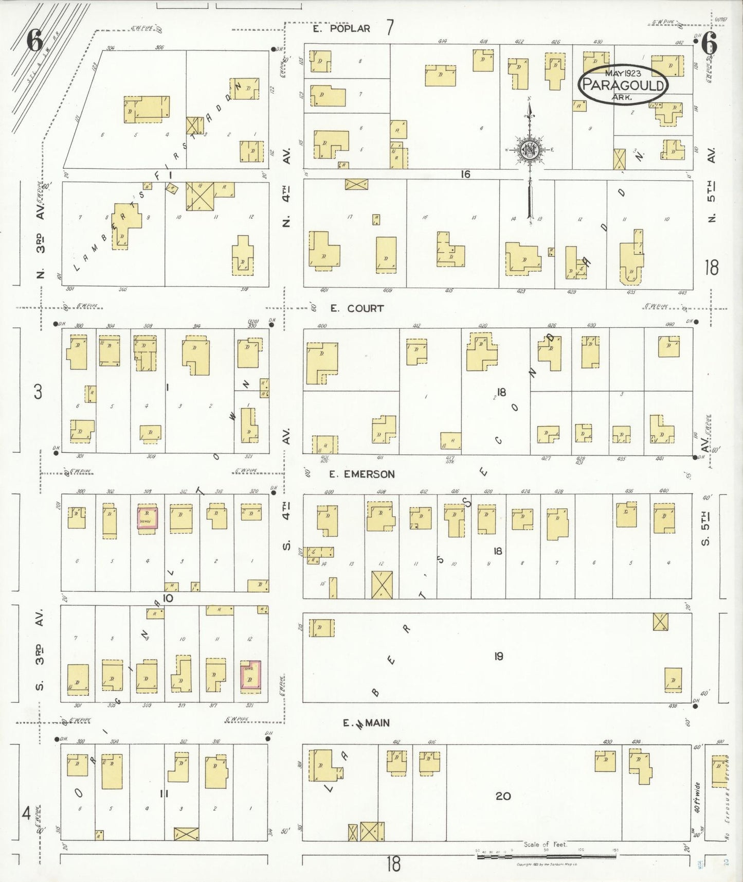 Sanborn Fire Insurance Map from Paragould, Greene County, Arkansas (1923), Sheet #0006 - Historic Sanborn Fire Insurance Map Print, vintage old map wall art, antique decor, genealogy gift, Arkansas Arkansas map