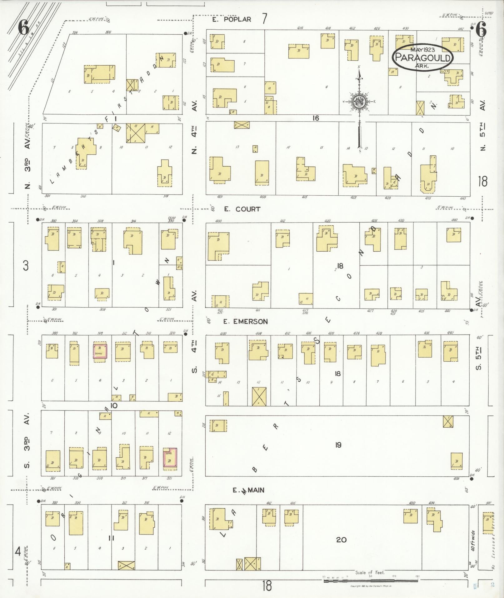 Sanborn Fire Insurance Map from Paragould, Greene County, Arkansas (1923), Sheet #0006 - Historic Sanborn Fire Insurance Map Print, vintage old map wall art, antique decor, genealogy gift, Arkansas Arkansas map