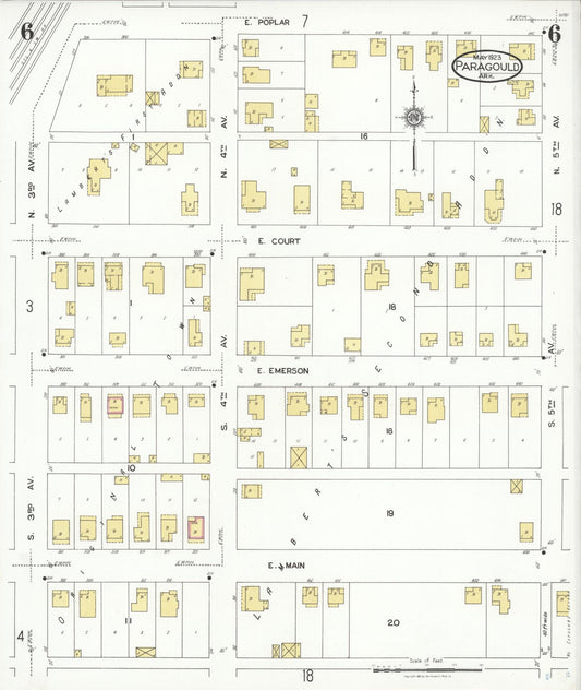 Sanborn Fire Insurance Map from Paragould, Greene County, Arkansas (1923), Sheet #0006 - Historic Sanborn Fire Insurance Map Print, vintage old map wall art, antique decor, genealogy gift, Arkansas Arkansas map