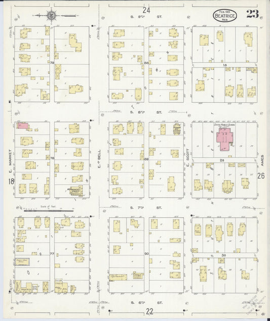 Sanborn Fire Insurance Map from Beatrice, Gage County, Nebraska (1913), Sheet #0023 - Historic Sanborn Fire Insurance Map Print, vintage old map wall art, antique decor, genealogy gift, Nebraska Nebraska map