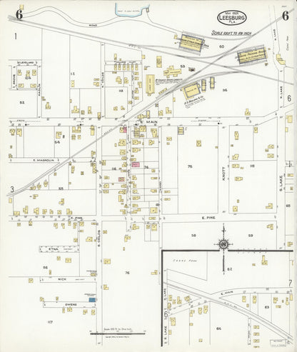 Sanborn Fire Insurance Map from Leesburg, Lake County, Florida (1924), Sheet #0006 - Complete Map Set gallery image, historic Sanborn map, vintage wall art, Florida Florida