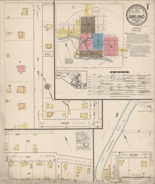 Sanborn Fire Insurance Map from Oakland, Garrett County, Maryland (1921), Sheet #0001 - Historic Sanborn Fire Insurance Map Print, vintage old map wall art, antique decor, genealogy gift, Maryland Maryland map