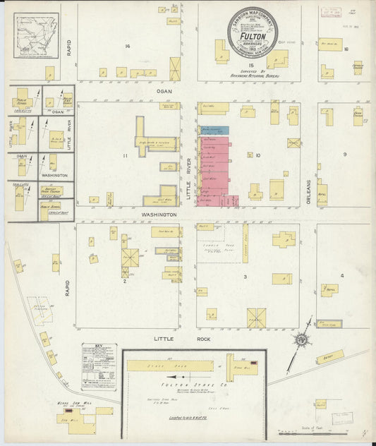 Sanborn Fire Insurance Map from Fulton, Hempstead County, Arkansas (1913), Sheet #0001 - Historic Sanborn Fire Insurance Map Print, vintage old map wall art, antique decor, genealogy gift, Arkansas Arkansas map