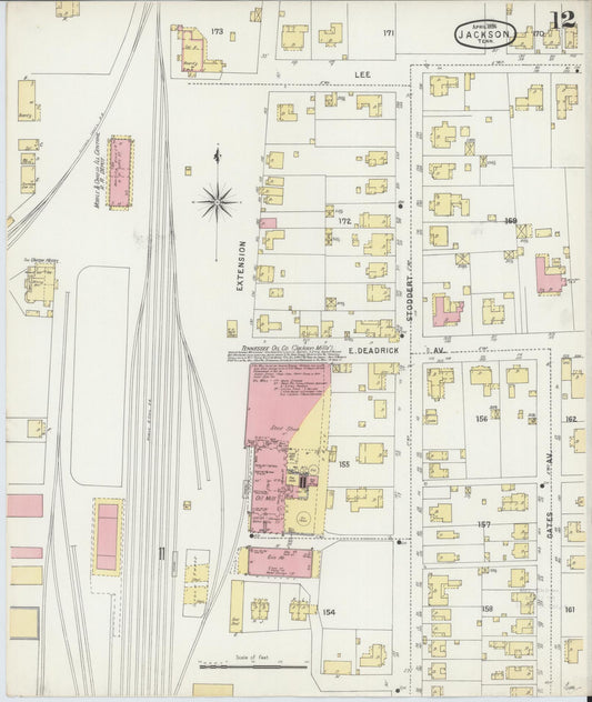 Sanborn Fire Insurance Map from Jackson, Madison County, Tennessee (1896), Sheet #0012 - Historic Sanborn Fire Insurance Map Print, vintage old map wall art, antique decor, genealogy gift, Tennessee Tennessee map