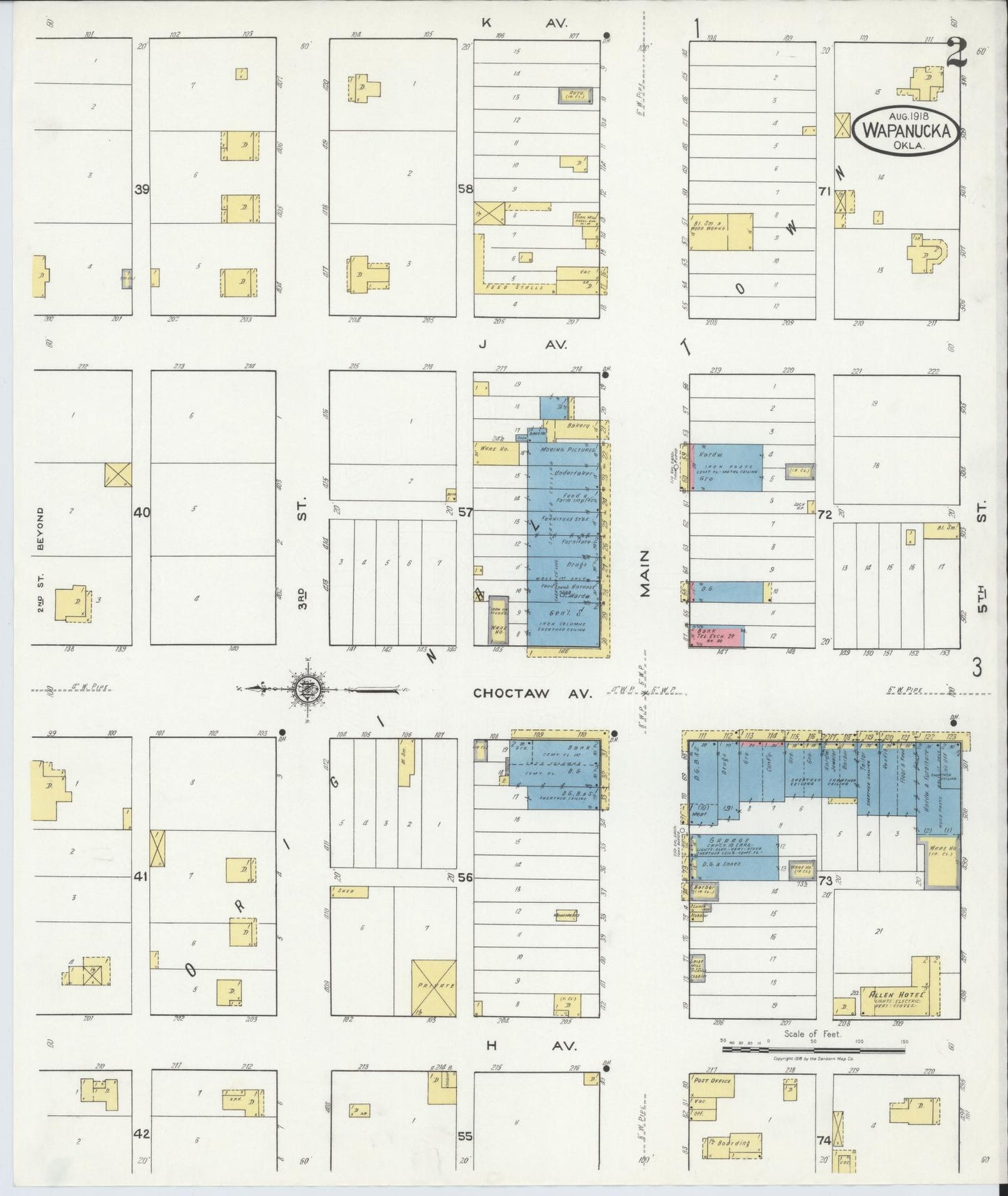 Sanborn Fire Insurance Map from Wapanucka, Johnston County, Oklahoma (1918), Sheet #0002 - Historic Sanborn Fire Insurance Map Print, vintage old map wall art, antique decor, genealogy gift, Oklahoma Oklahoma map