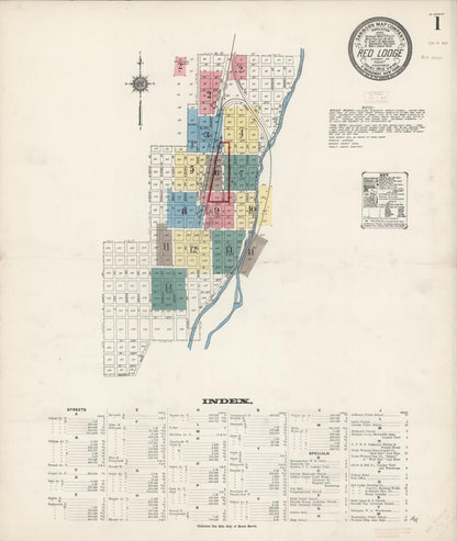 Sanborn Fire Insurance Map from Red Lodge, Carbon County, Montana (1912), Sheet #0001 - Complete Map Set gallery image, historic Sanborn map, vintage wall art, Montana Montana