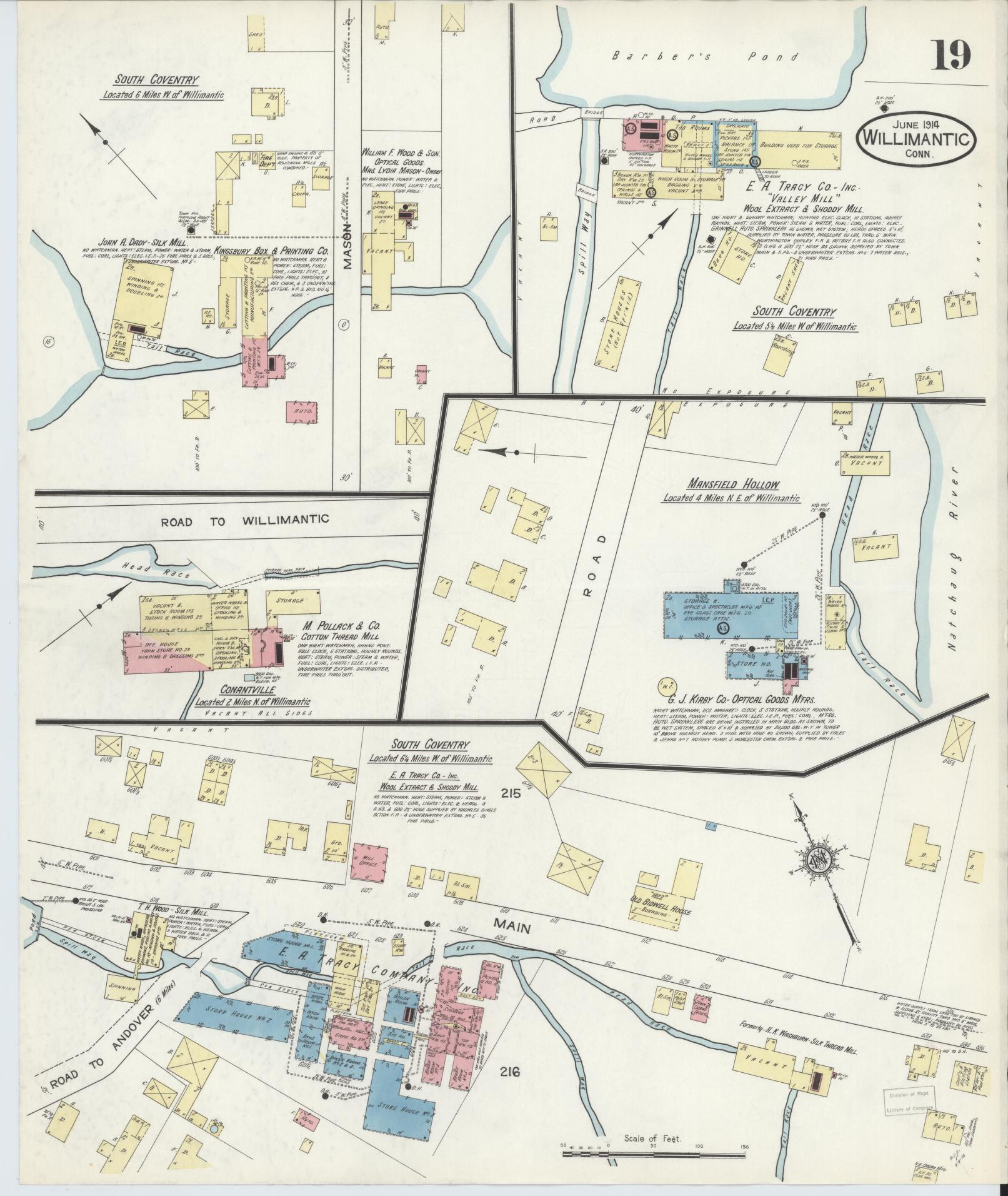 Sanborn Fire Insurance Map from Willimantic, Windham County, Connecticut (1914), Sheet #0019 - Complete Map Set gallery image, historic Sanborn map, vintage wall art, Connecticut Connecticut