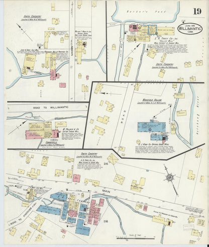 Sanborn Fire Insurance Map from Willimantic, Windham County, Connecticut (1914), Sheet #0019 - Complete Map Set gallery image, historic Sanborn map, vintage wall art, Connecticut Connecticut