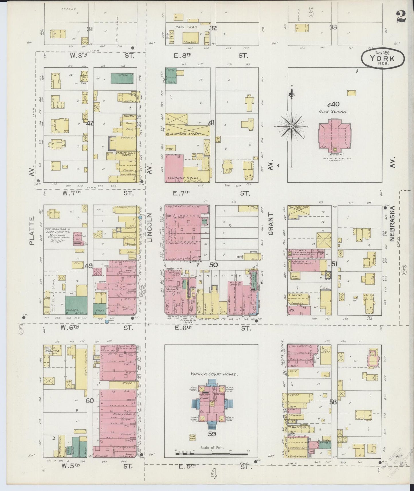 Sanborn Fire Insurance Map from York, York County, Nebraska (1892), Sheet #0002 - Historic Sanborn Fire Insurance Map Print, vintage old map wall art, antique decor, genealogy gift, Nebraska Nebraska map