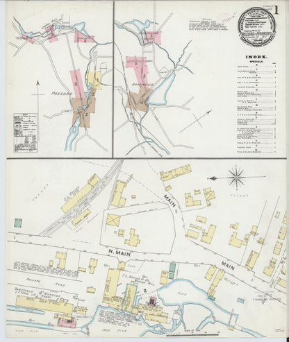 Sanborn Fire Insurance Map from Pascoag, Providence County, Rhode Island (1891), Sheet #0001 - Complete Map Set gallery image, historic Sanborn map, vintage wall art, Rhode Island Rhode Island