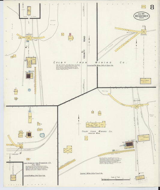 Sanborn Fire Insurance Map from Bessemer, Gogebic County, Michigan (1908), Sheet #0008 - Historic Sanborn Fire Insurance Map Print, vintage old map wall art, antique decor, genealogy gift, Michigan Michigan map