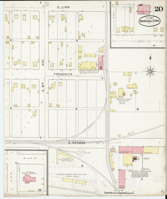 Sanborn Fire Insurance Map from Marshalltown, Marshall County, Iowa (1894), Sheet #0020 - Historic Sanborn Fire Insurance Map Print, vintage old map wall art