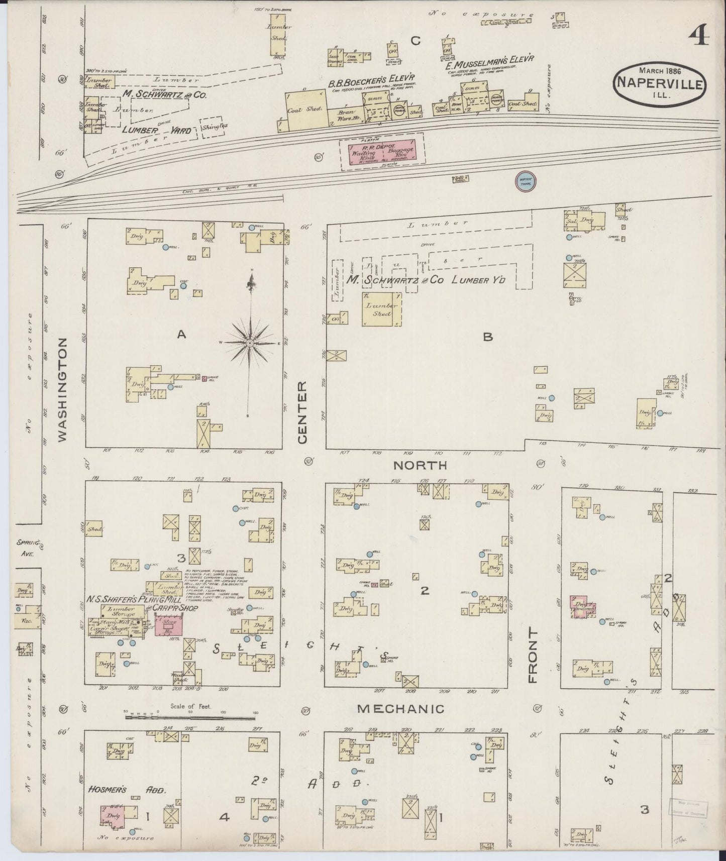 Sanborn Fire Insurance Map from Naperville, Du Page County, Illinois (1886), Sheet #0004 - Complete Map Set gallery image, historic Sanborn map, vintage wall art, Illinois Illinois