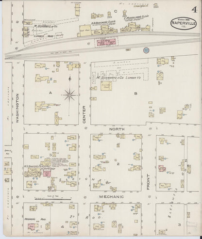 Sanborn Fire Insurance Map from Naperville, Du Page County, Illinois (1886), Sheet #0004 - Complete Map Set gallery image, historic Sanborn map, vintage wall art, Illinois Illinois