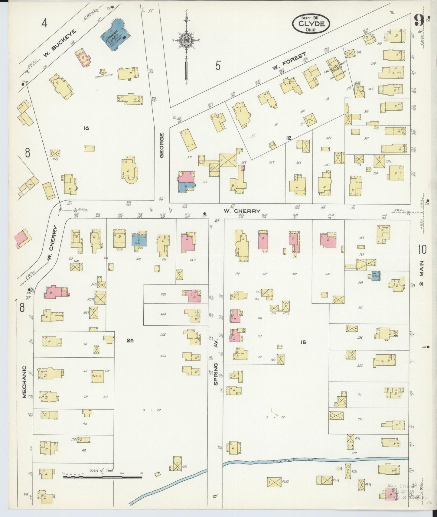 Sanborn Fire Insurance Map from Clyde, Sandusky County, Ohio (1911), Sheet #0009 - Historic Sanborn Fire Insurance Map Print, vintage old map wall art, antique decor, genealogy gift, Ohio Ohio map