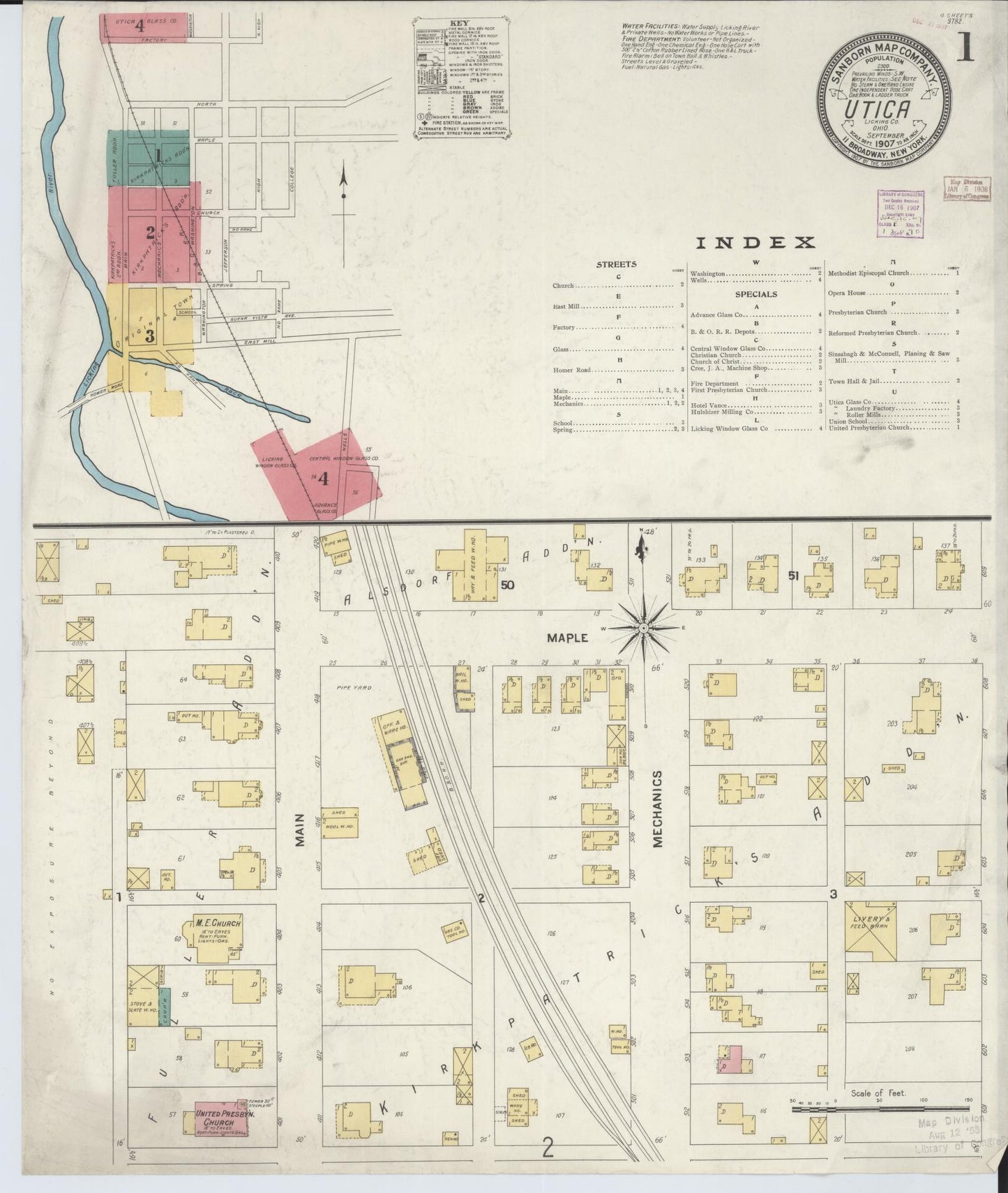 Sanborn Fire Insurance Map from Utica, Licking County, Ohio (1907), Sheet #0001 - Complete Map Set gallery image, historic Sanborn map, vintage wall art, Ohio Ohio