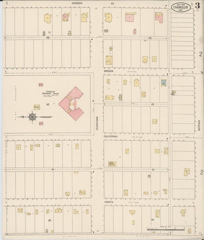 Sanborn Fire Insurance Map from Chandler, Maricopa County, Arizona (1915), Sheet #0003 - Complete Map Set gallery image, historic Sanborn map, vintage wall art, Arizona Arizona