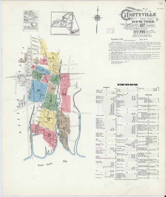 Sanborn Fire Insurance Map from Amityville, Suffolk County, New York. (1915) – Historic Sanborn Fire Insurance Map Print