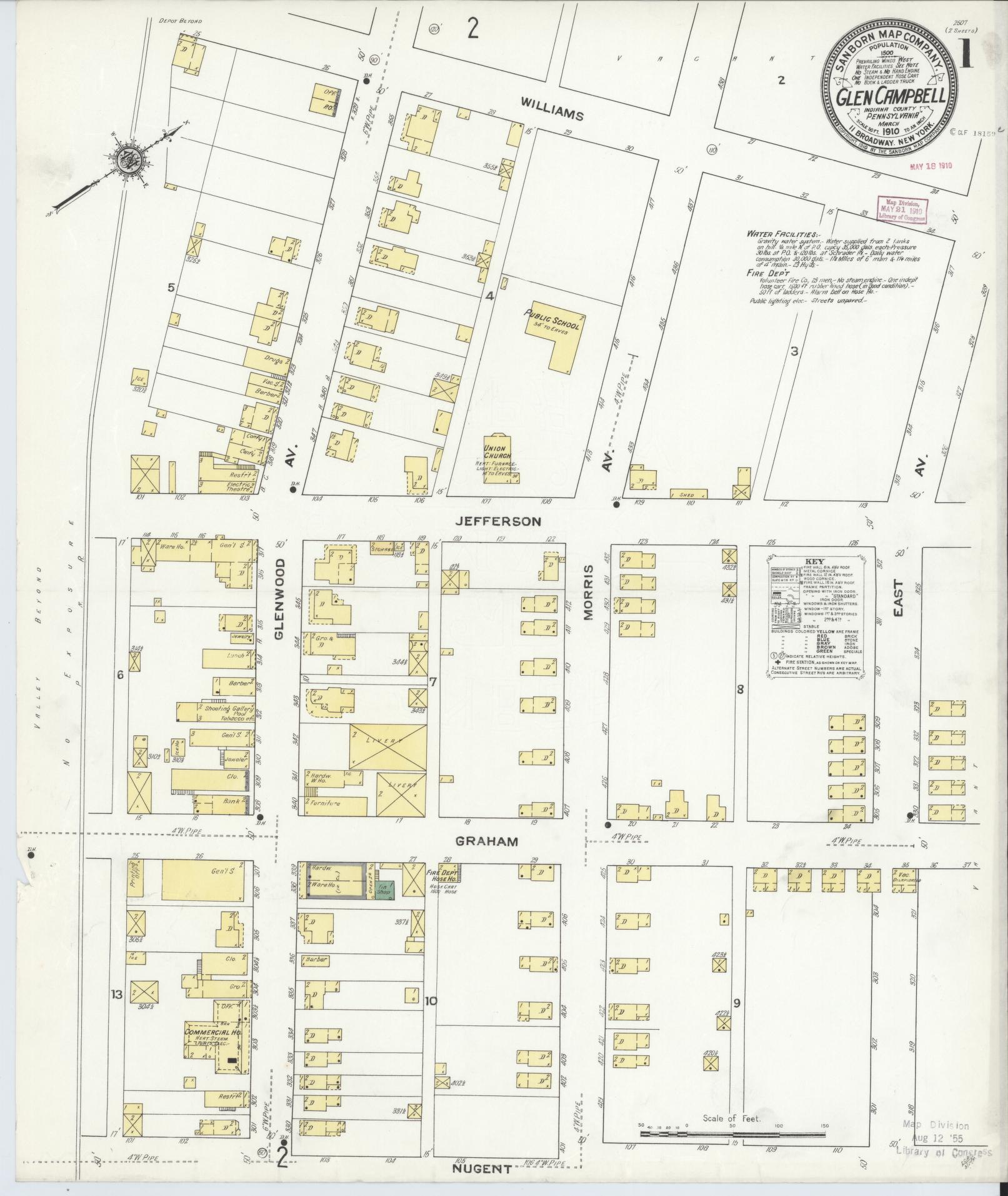 Sanborn Fire Insurance Map from Glen Campbell, Indiana County, Pennsylvania (1910), Sheet #0001 - Complete Map Set gallery image, historic Sanborn map, vintage wall art, Glen Campbell Indiana