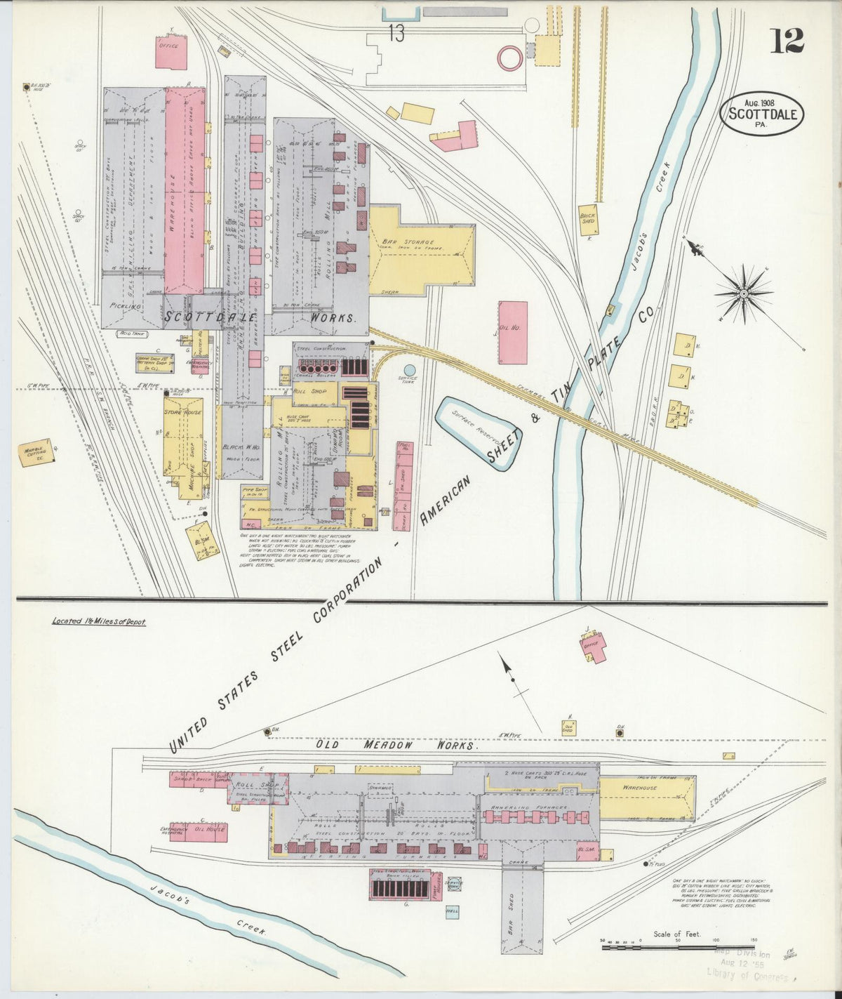 Sanborn Fire Insurance Map from Scottdale, Westmoreland County, Pennsylvania (1908), Sheet #0012 - Historic Sanborn Fire Insurance Map Print, vintage old map wall art, antique decor, genealogy gift, Pennsylvania Pennsylvania map
