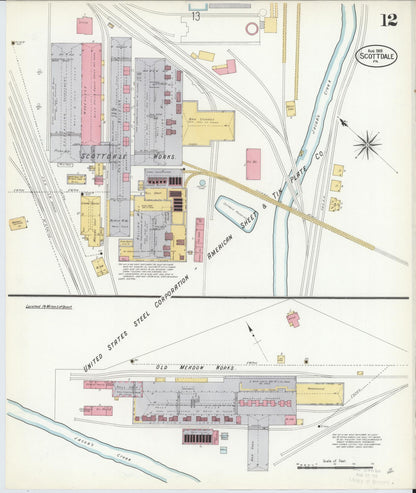Sanborn Fire Insurance Map from Scottdale, Westmoreland County, Pennsylvania (1908), Sheet #0012 - Historic Sanborn Fire Insurance Map Print, vintage old map wall art, antique decor, genealogy gift, Pennsylvania Pennsylvania map