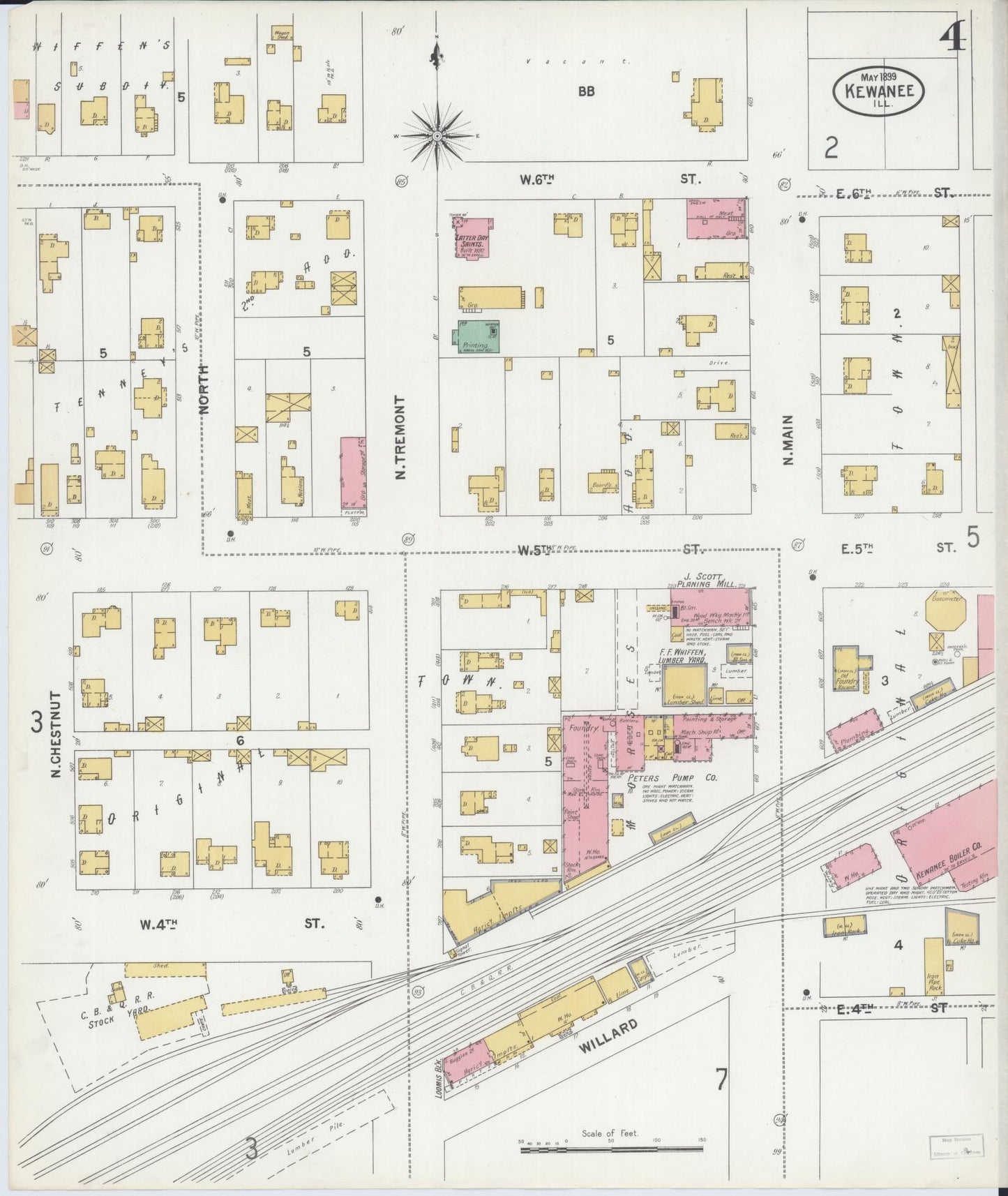 Sanborn Fire Insurance Map from Kewanee, Henry County, Illinois (1899), Sheet #0004 - Complete Map Set gallery image, historic Sanborn map, vintage wall art, Illinois Illinois
