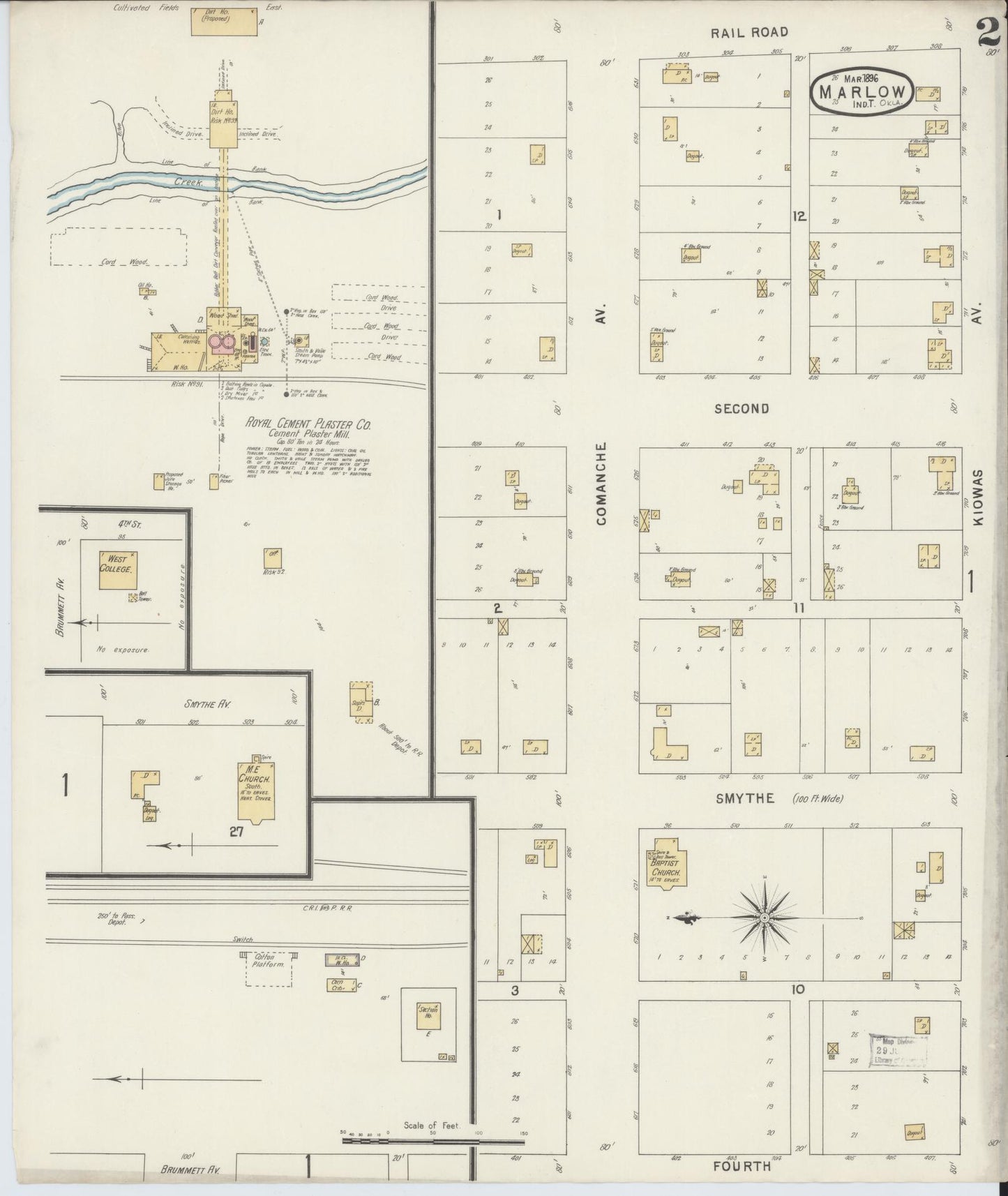 Sanborn Fire Insurance Map from Marlow, Stephens County, Oklahoma (1896), Sheet #0002 - Historic Sanborn Fire Insurance Map Print, vintage old map wall art, antique decor, genealogy gift, Oklahoma Oklahoma map