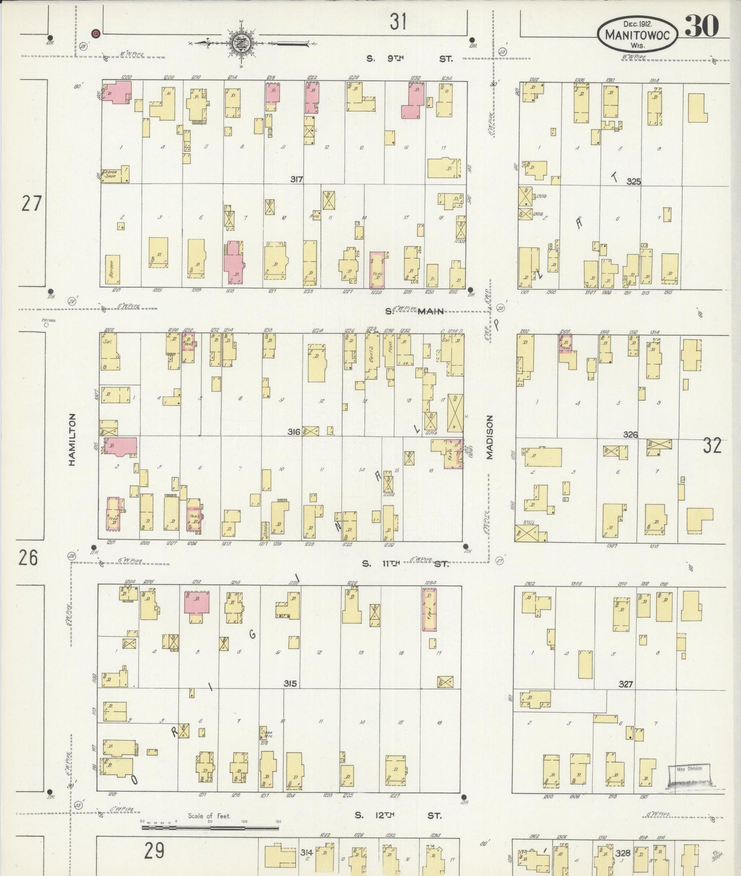 Sanborn Fire Insurance Map from Manitowoc, Manitowoc County, Wisconsin (1912), Sheet #0030 - Complete Map Set gallery image, historic Sanborn map, vintage wall art, Wisconsin Wisconsin