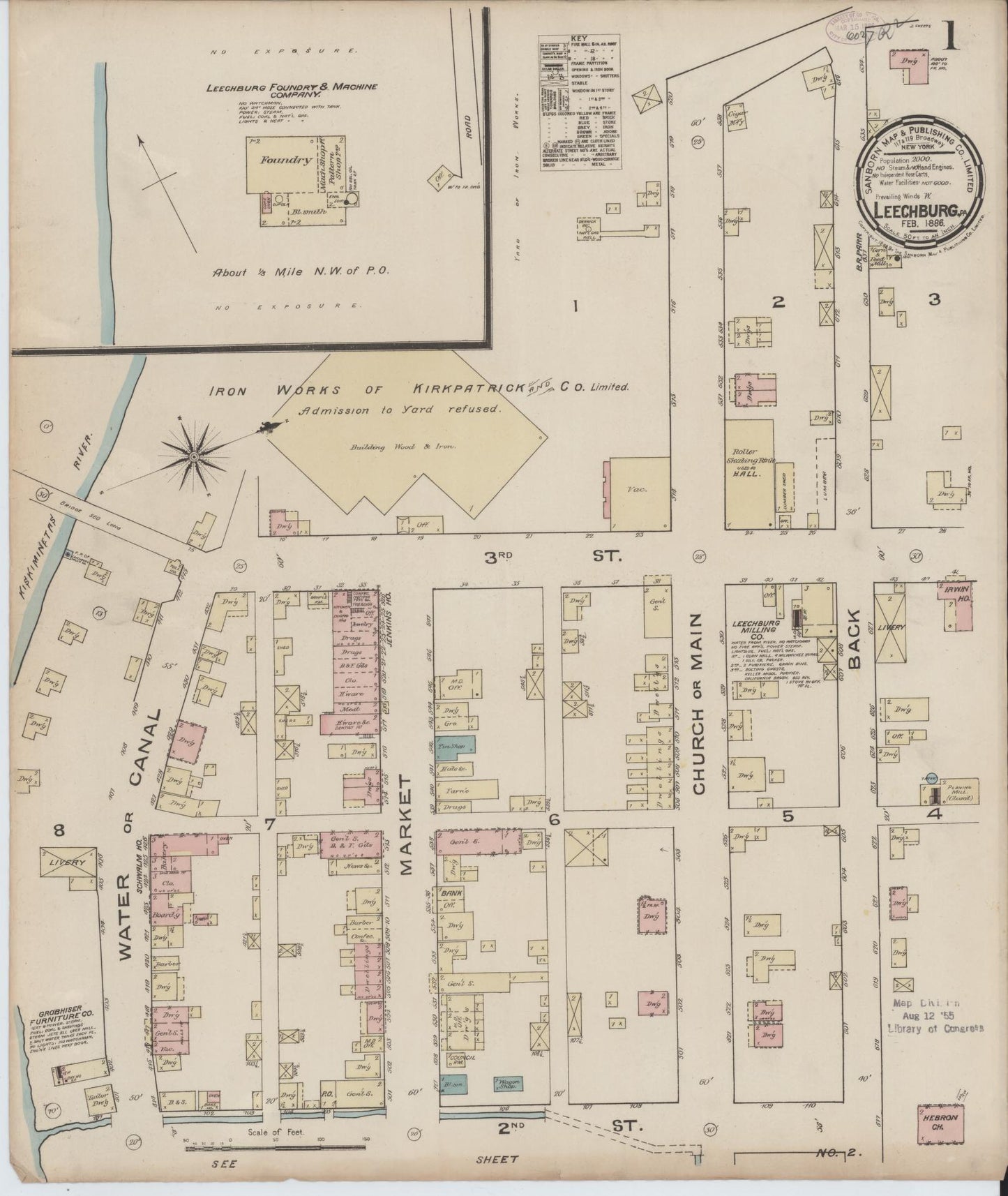 Sanborn Fire Insurance Map from Leechburg, Armstrong County, Pennsylvania (1886), Sheet #0001 - Complete Map Set gallery image, historic Sanborn map, vintage wall art, Pennsylvania Pennsylvania