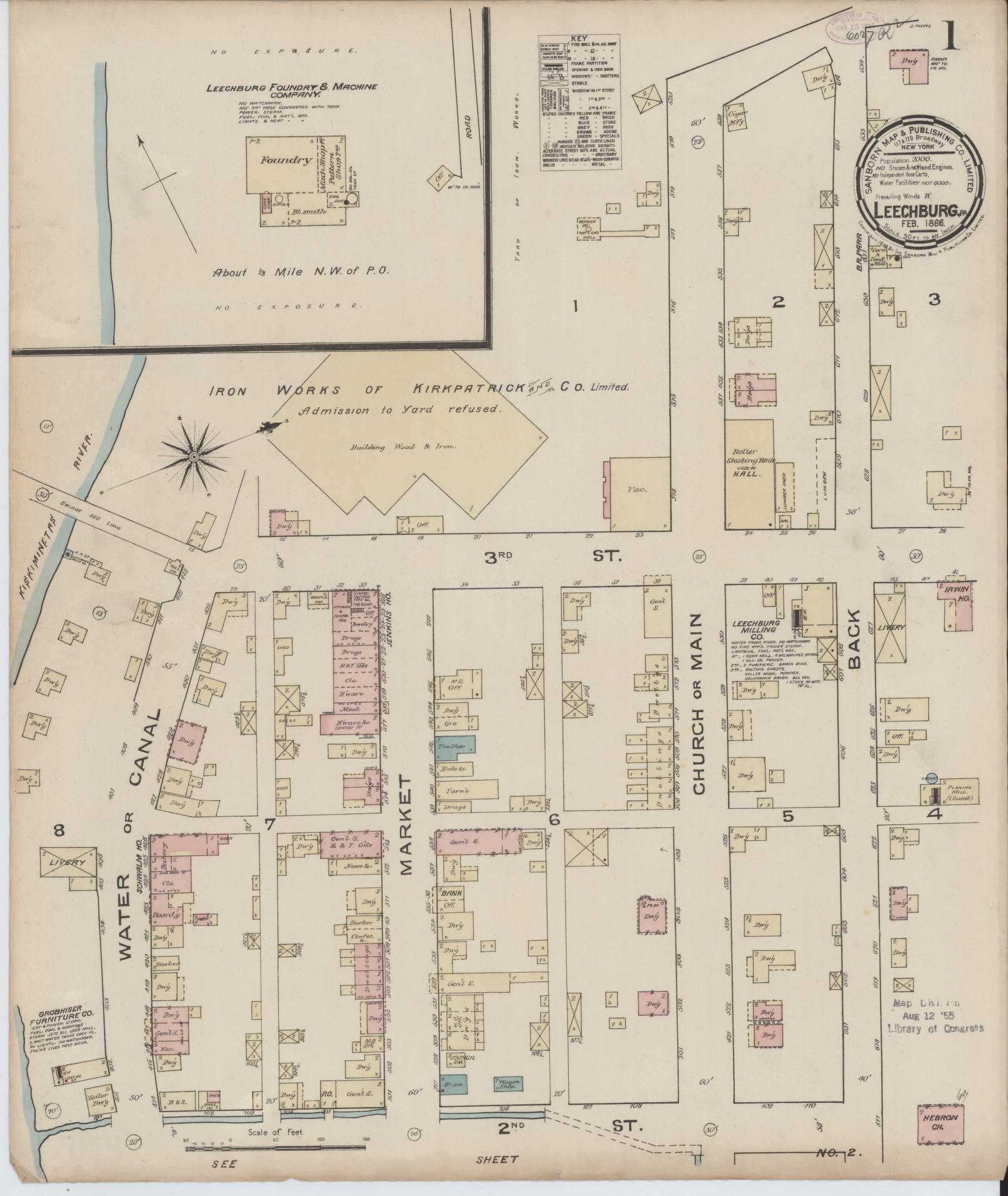Sanborn Fire Insurance Map from Leechburg, Armstrong County, Pennsylvania (1886), Sheet #0001 - Complete Map Set gallery image, historic Sanborn map, vintage wall art, Pennsylvania Pennsylvania