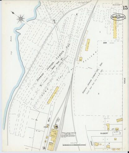 Sanborn Fire Insurance Map from Rhinelander, Oneida County, Wisconsin (1900), Sheet #0015 - Historic Sanborn Fire Insurance Map Print, vintage old map wall art, antique decor, genealogy gift, Wisconsin Wisconsin map