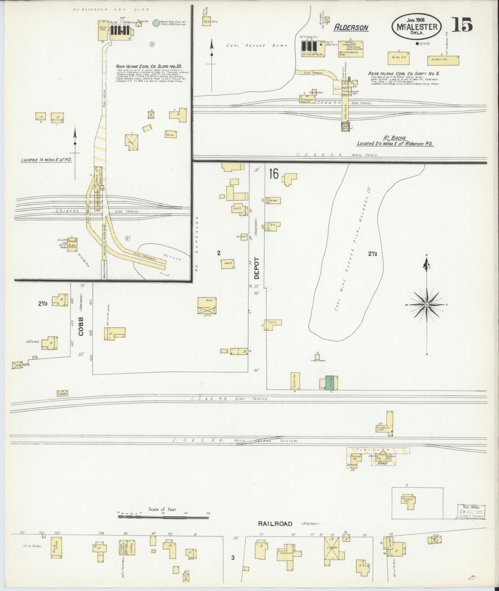 Sanborn Fire Insurance Map from McAlester, Pittsburg County, Oklahoma (1908), Sheet #0015 - Complete Map Set gallery image, historic Sanborn map, vintage wall art, Oklahoma Oklahoma