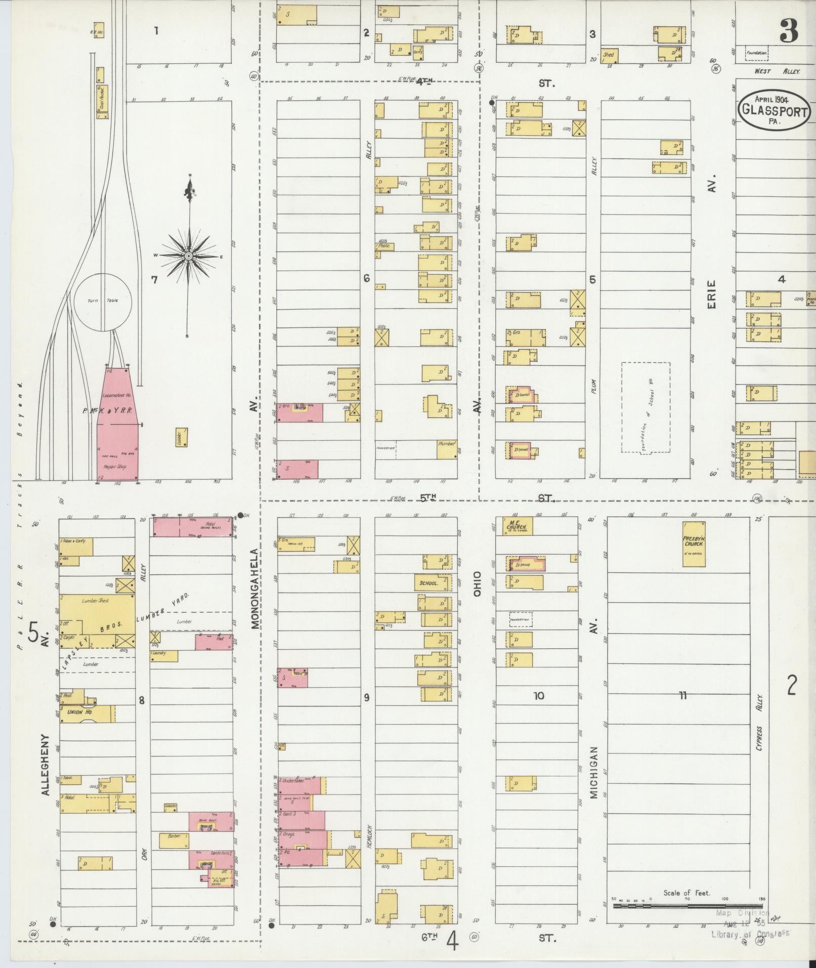 Sanborn Fire Insurance Map from Glassport, Allegheny County, Pennsylvania (1904), Sheet #0003 - Historic Sanborn Fire Insurance Map Print, vintage old map wall art, antique decor, genealogy gift, Pennsylvania Pennsylvania map