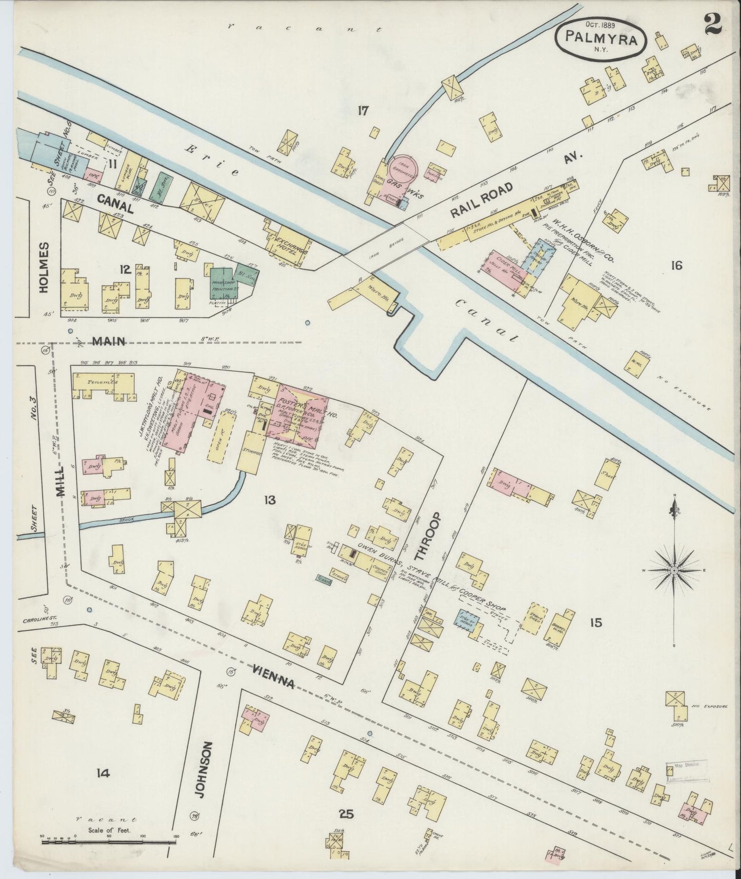 Sanborn Fire Insurance Map from Palmyra, Wayne County, New York (1889), Sheet #0002 - Complete Map Set gallery image, historic Sanborn map, vintage wall art, New York New York