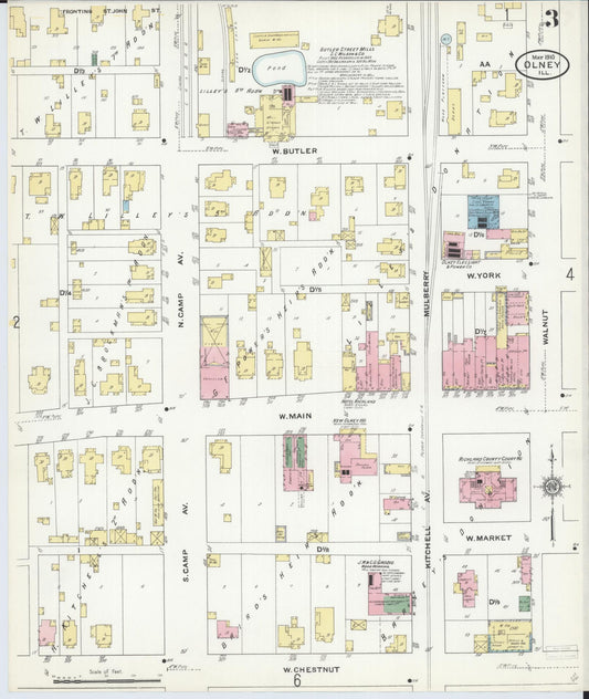 Sanborn Fire Insurance Map from Olney, Richland County, Illinois (1910), Sheet #0003 - Historic Sanborn Fire Insurance Map Print, vintage old map wall art, antique decor, genealogy gift, Illinois Illinois map