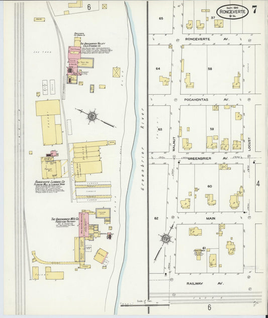 Sanborn Fire Insurance Map from Ronceverte, Greenbrier County, West Virginia (1910), Sheet #0007 - Historic Sanborn Fire Insurance Map Print, vintage old map wall art, antique decor, genealogy gift, West Virginia West Virginia map
