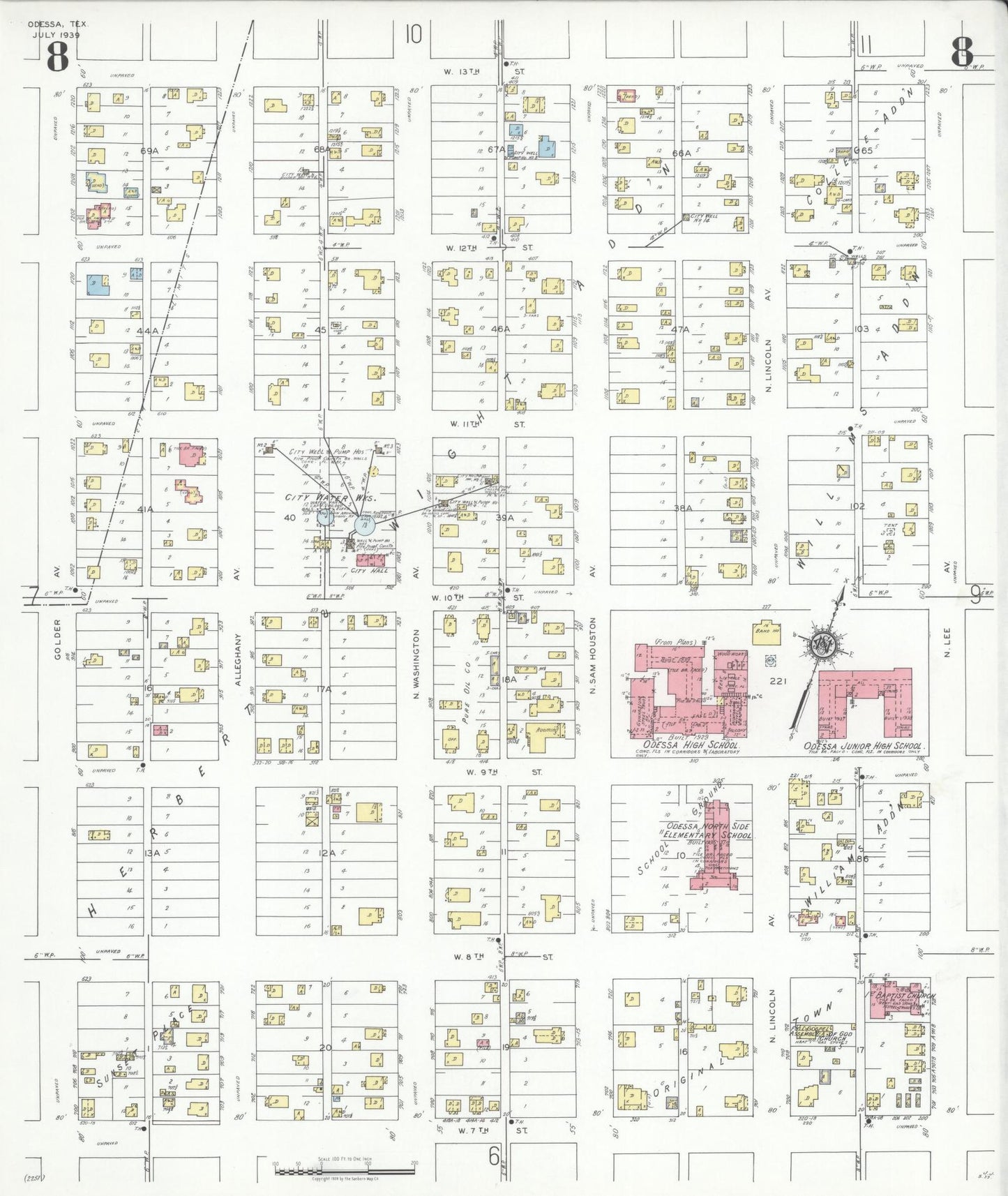 Sanborn Fire Insurance Map from Odessa, Edger County, Texas (1939), Sheet #0008 - Historic Sanborn Fire Insurance Map Print, vintage old map wall art, antique decor, genealogy gift, Texas Texas map