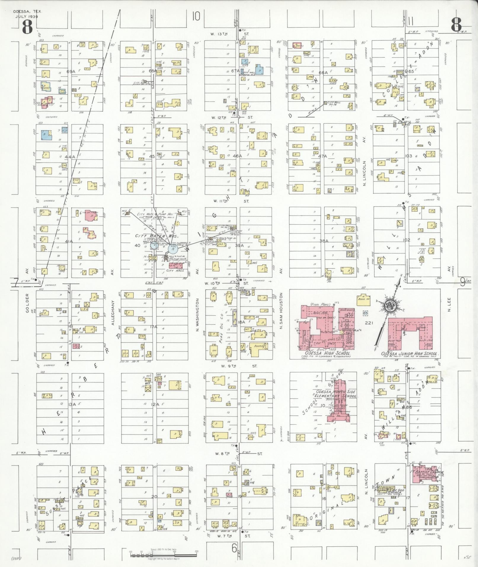 Sanborn Fire Insurance Map from Odessa, Edger County, Texas (1939), Sheet #0008 - Historic Sanborn Fire Insurance Map Print, vintage old map wall art, antique decor, genealogy gift, Texas Texas map
