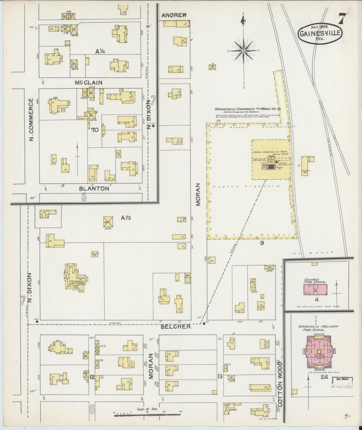 Sanborn Fire Insurance Map from Gainesville, Cooke County, Texas (1892), Sheet #0007 - Complete Map Set gallery image, historic Sanborn map, vintage wall art, Texas Texas