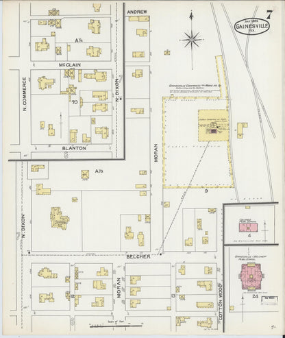 Sanborn Fire Insurance Map from Gainesville, Cooke County, Texas (1892), Sheet #0007 - Complete Map Set gallery image, historic Sanborn map, vintage wall art, Texas Texas