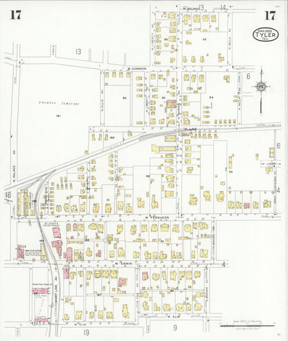 Sanborn Fire Insurance Map from Tyler, Smith County, Texas (1928), Sheet #0017 - Historic Sanborn Fire Insurance Map Print, vintage old map wall art, antique decor, genealogy gift, Texas Texas map