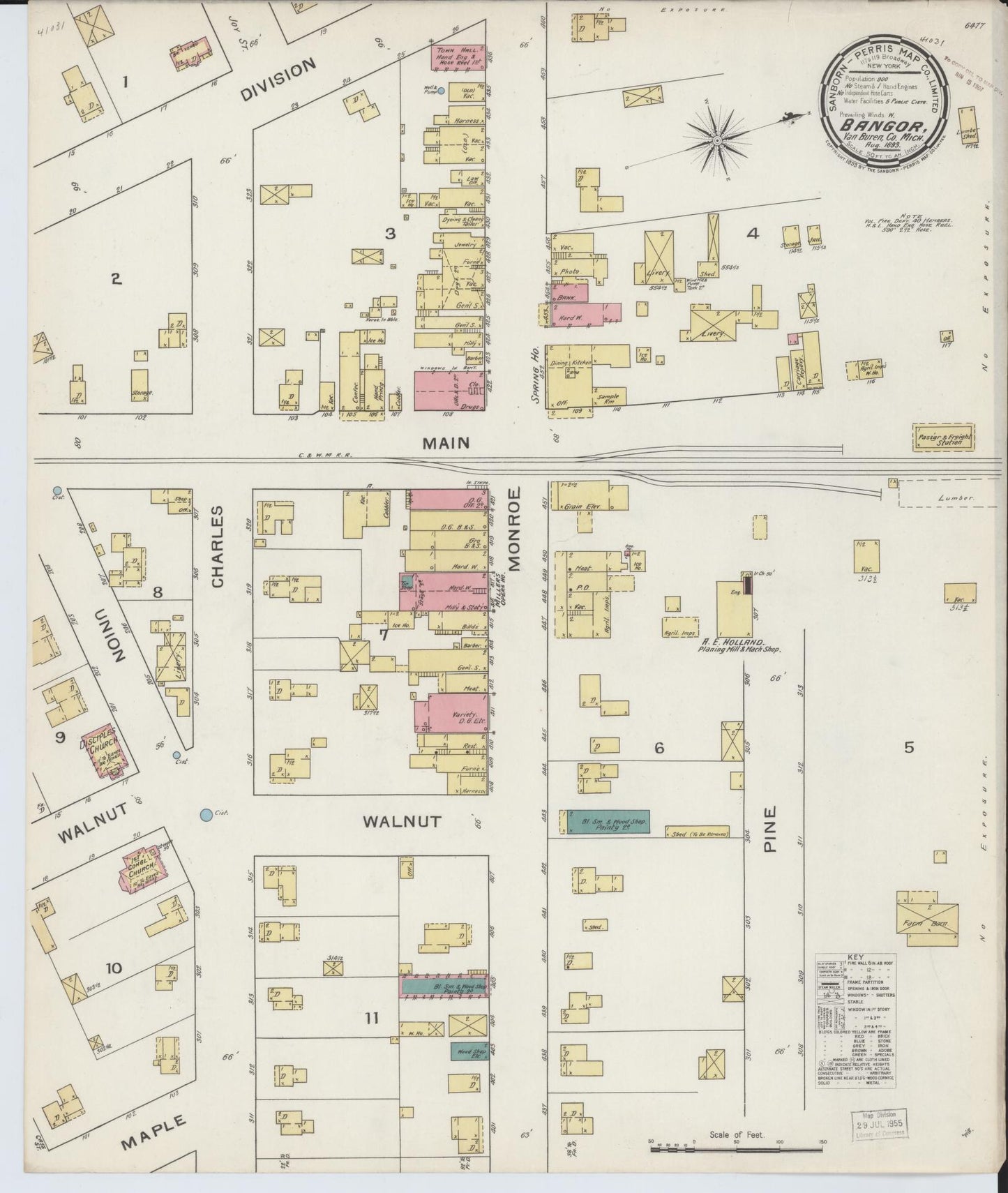 Sanborn Fire Insurance Map from Bangor, Van Buren County, Michigan (1893), Sheet #0001 - Historic Sanborn Fire Insurance Map Print, vintage old map wall art, antique decor, genealogy gift, Michigan Michigan map