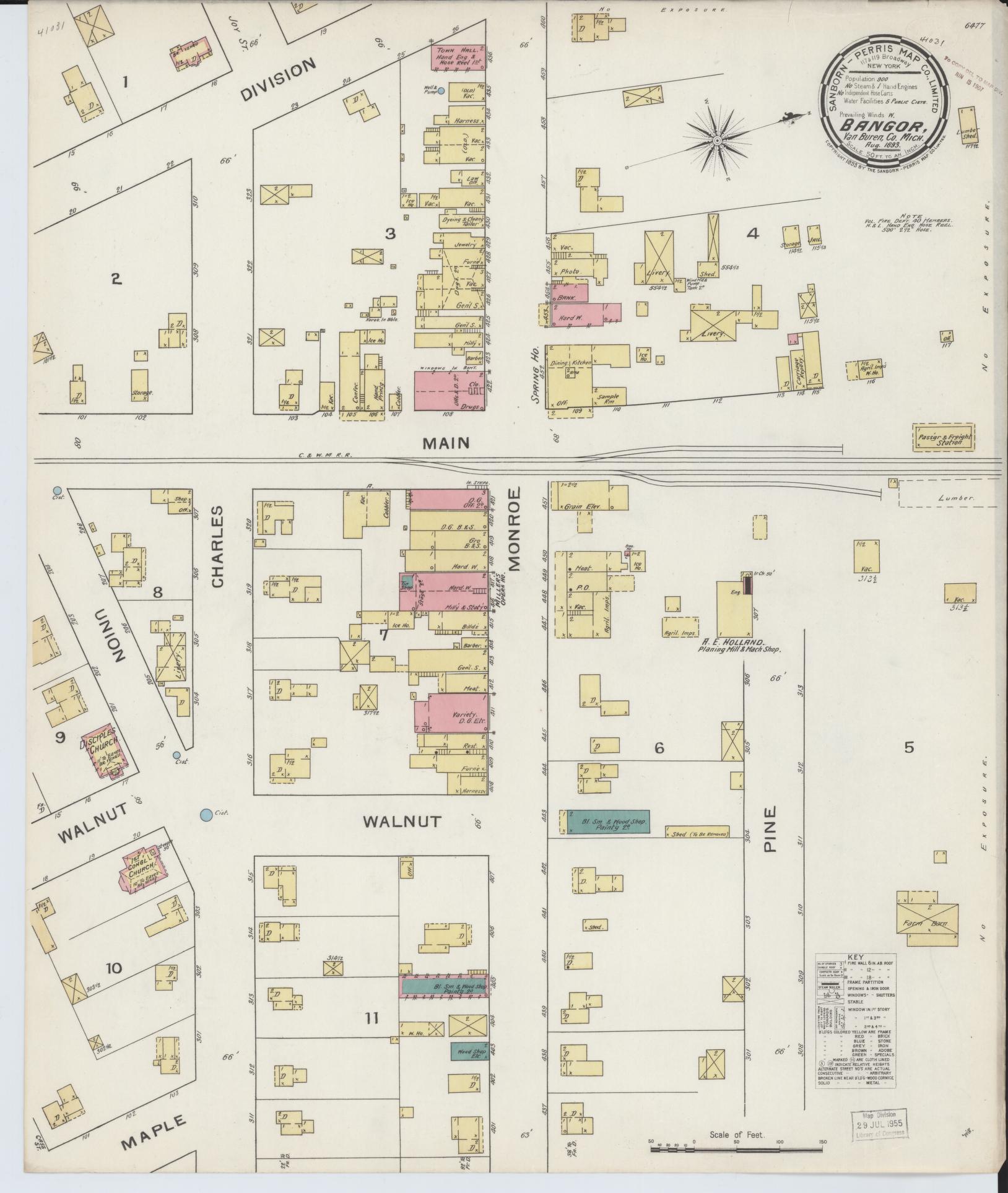 Sanborn Fire Insurance Map from Bangor, Van Buren County, Michigan (1893), Sheet #0001 - Historic Sanborn Fire Insurance Map Print, vintage old map wall art, antique decor, genealogy gift, Michigan Michigan map