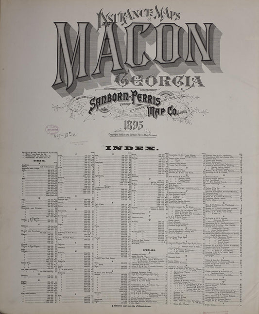 Sanborn Fire Insurance Map from Macon, Bibb and Jones County, Georgia (1895), Sheet #0001 - Historic Sanborn Fire Insurance Map Print, vintage old map wall art, antique decor, genealogy gift, Georgia Georgia map