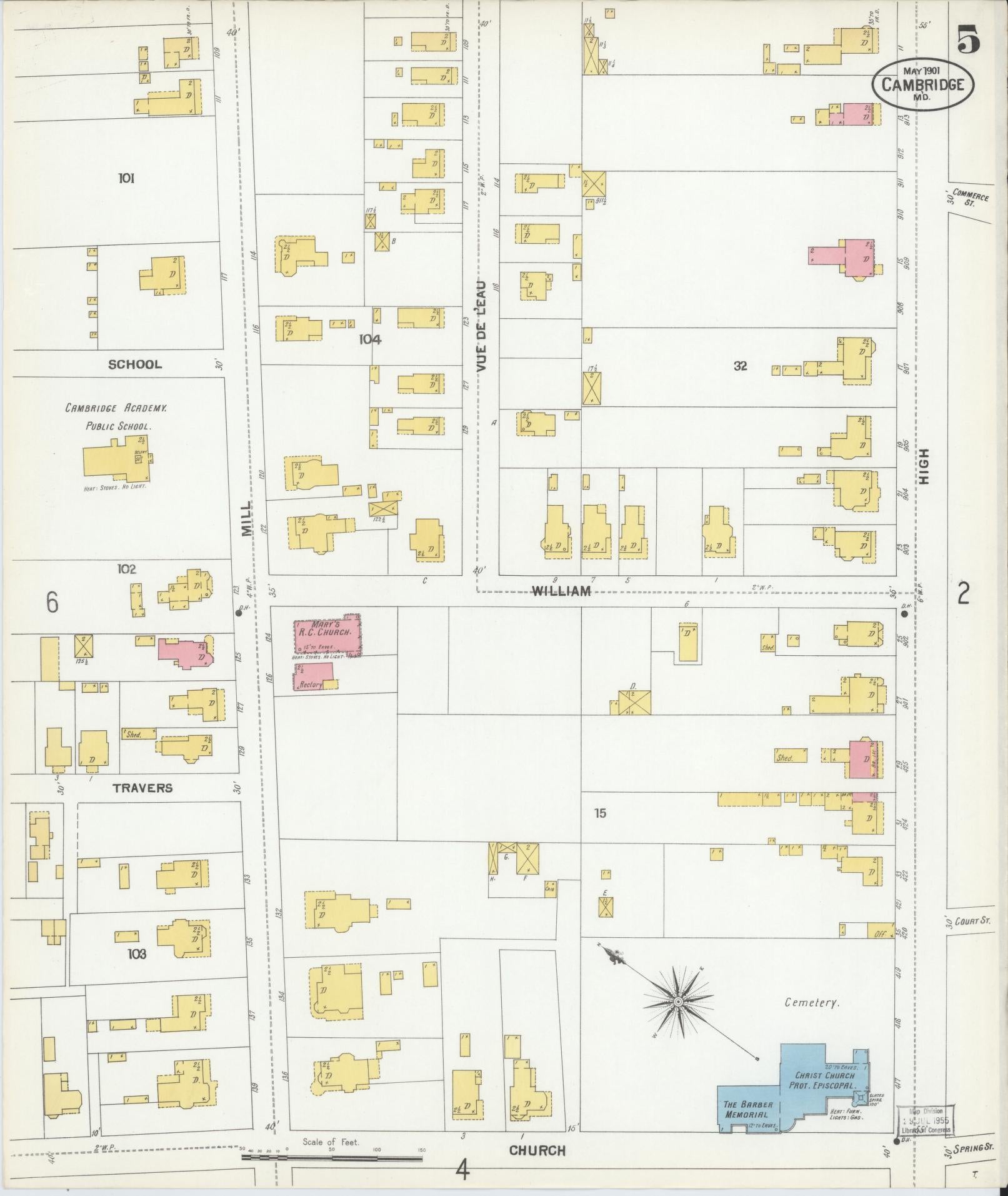 Sanborn Fire Insurance Map from Cambridge, Dorchester County, Maryland (1901), Sheet #0005 - Historic Sanborn Fire Insurance Map Print, vintage old map wall art, antique decor, genealogy gift, Maryland Maryland map